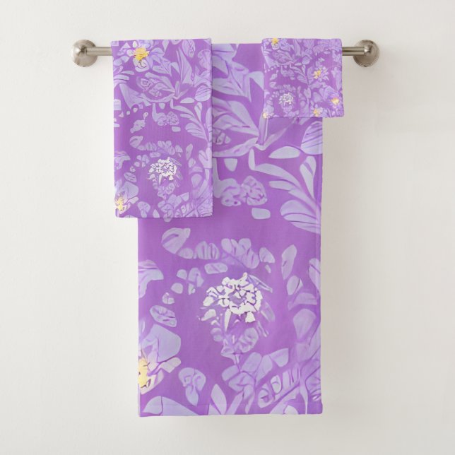 Lovely Delicate Purple & Yellow Flowers Bath Towel Set (Insitu)