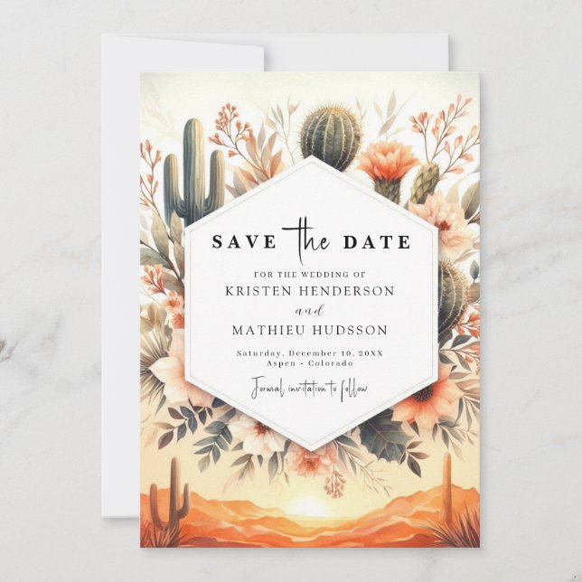 Lovely Desert Cactus Wedding Save The Date (Front)