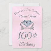 Lovely Diamond 100th Birthday Party Invitations (Front)