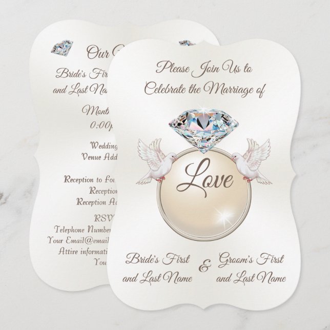 Lovely Diamond Ring Love Bird Wedding Invitations (Front/Back)