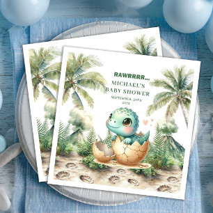 Lovely Dino Baby Shower Hatching Soon Name Napkins