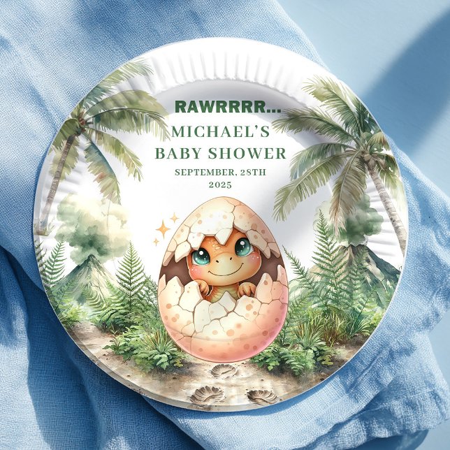Lovely Dino Egg Baby Shower Hatching Soon Plates (Lovely Dino Egg Baby Shower Hatching Soon Plates)