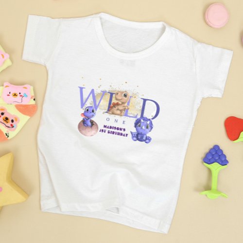 Lovely Dino Simple Funny Baby Boy 1st Birthday Toddler T_shirt