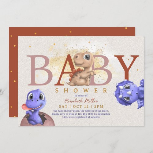 Lovely Dino Simple Funny Baby Boy Shower Invitation