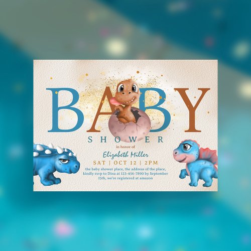 Lovely Dino Simple Funny Cute Baby Boy Shower Invitation