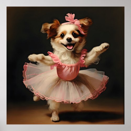 Lovely Dog Ballerina Dancing Vintage Poster