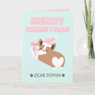 Lovely Dog in a Hat&Gift Happy Christmas Pastel Card