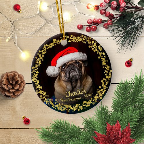 Lovely Dog Puppy Pet First Christmas Photo Ceramic Ornament