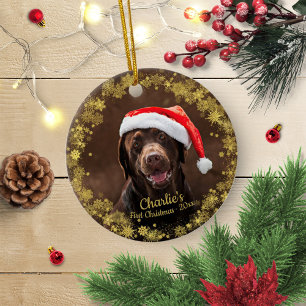Lovely Dog Puppy Pet First Christmas Simple Photo Ceramic Ornament