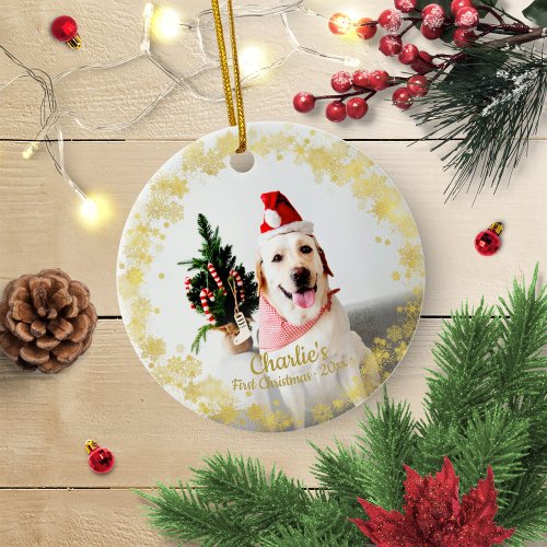 Lovely Dog Puppy Pet First Christmas Simple Photo Ceramic Ornament