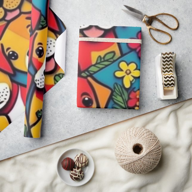 Lovely dogs colorful dogs pet vibes Wrapping Paper (Crafts)