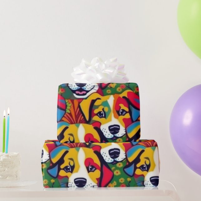 Lovely dogs colorful dogs pet vibes Wrapping Paper (Party Gifts)