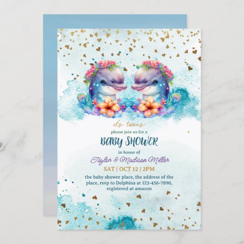 Lovely Dolphin Cute Twin Baby Boy Shower Invitation