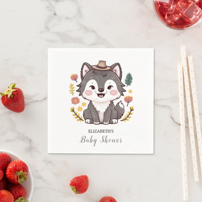 Lovely Dreamy Wolf Baby Shower Napkins (Insitu)