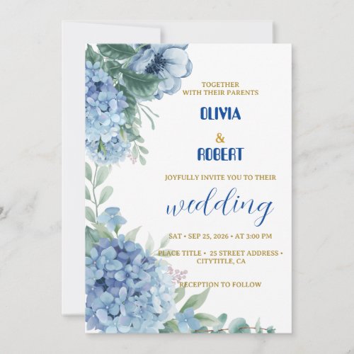 lovely dusty blue floral invitation