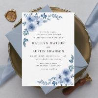 lovely dusty blue floral wedding invitation