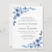 lovely dusty blue floral wedding invitation (Front)