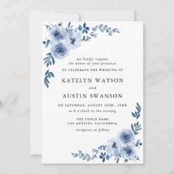 lovely dusty blue floral wedding invitation | Zazzle