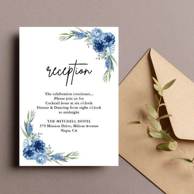 Lovely Dusty Blue Floral Wedding Reception Enclosure Card (Creator Uploaded)