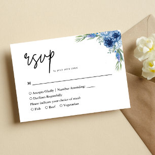 Lovely Dusty Blue Floral Wedding RSVP Card