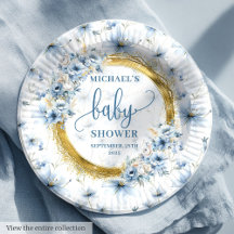 Lovely dusty blue flowers gold boho personalized