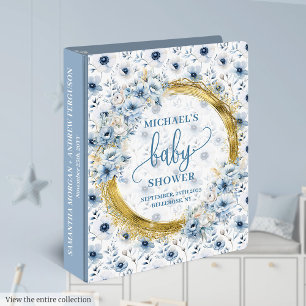 Lovely dusty blue flowers gold boy baby shower 3 ring binder