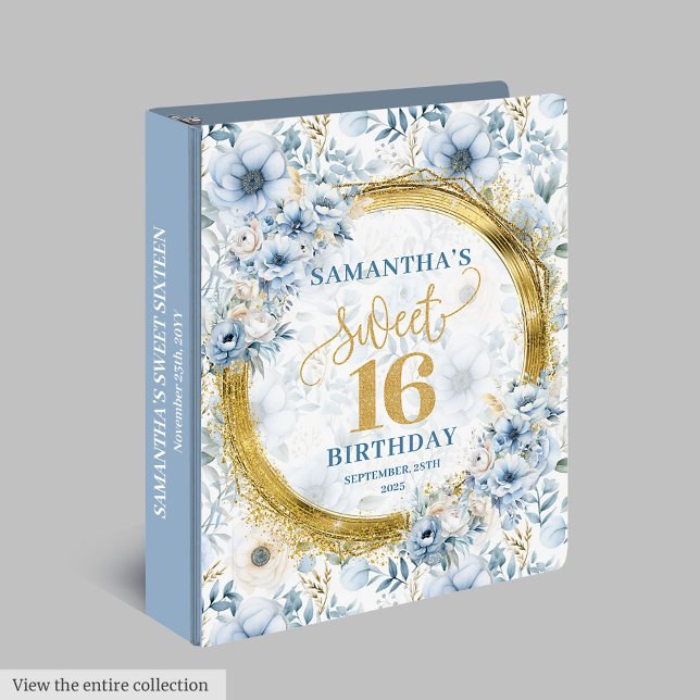 Lovely Dusty Blue Gold Glitter Sweet 16 Scrapbook 3 Ring Binder (Lovely Dusty Blue Gold Glitter Sweet 16 Scrapbook 3 ring binder)