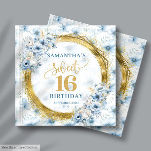 Lovely Dusty Blue Sweet 16 Guest Book with Glitter