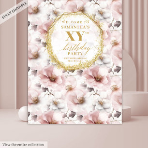 Lovely Dusty Pink Floral Birthday Photo Booth Tapestry