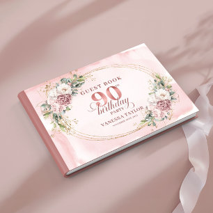 Lovely Dusty Pink Gold Eucalyptus 90th Birthday  Guest Book