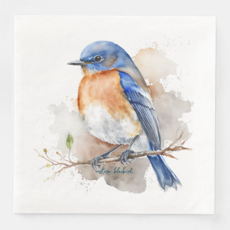 Lovely Eastern Bluebird Orange Blue Watercolor Paper Dinner Napkins