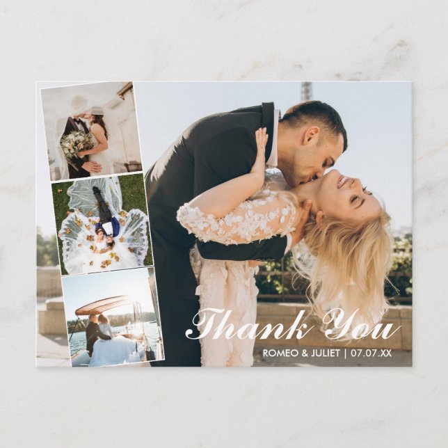 Lovely Elegant 4 Photo Collage Wedding Thank You P Postcard (Front)
