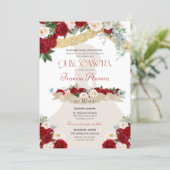 Lovely Elegant Charro Red White Gold Quinceanera  Invitation (Standing Front)