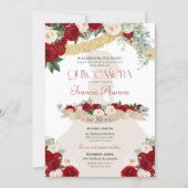 Lovely Elegant Charro Red White Gold Quinceanera  Invitation (Front)