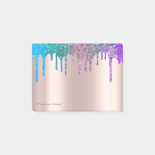 Lovely Elegant Rose Gold Ombre Glitter Drips Post-it Notes (Front)