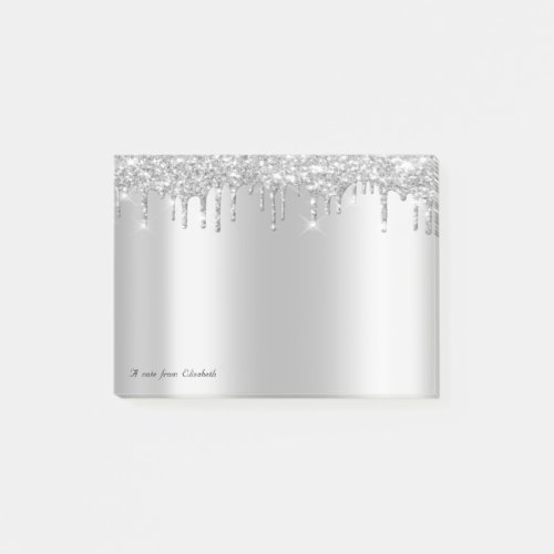Lovely Elegant Silver Glitter Drips Post_it Notes