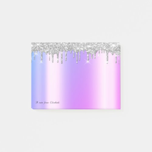 Lovely Elegant Violet Silver Glitter Drips Post_it Notes