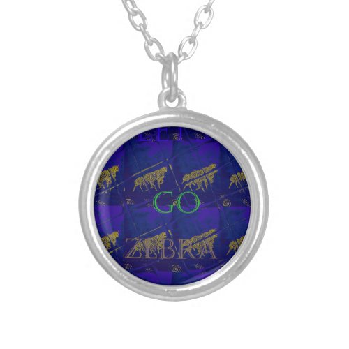 Lovely Elegant Zebra Graphic Design on Royal Hue  Silver Plated Necklace