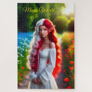 Lovely elf girl bright beautiful magic white red jigsaw puzzle