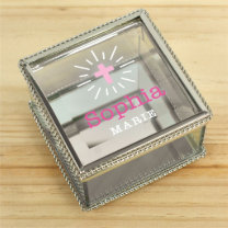 Lovely Engraved Communion Cross Glass Jewelry Box