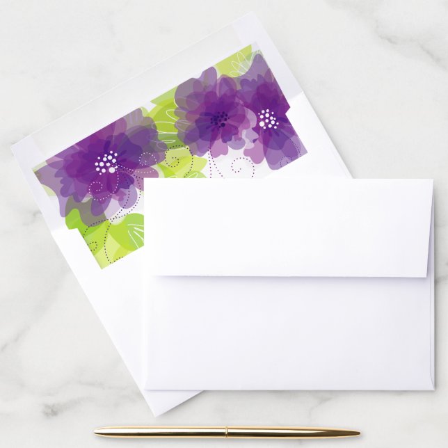 Lovely ethereal purple flowers wedding envelope liner (Desk)