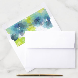 Lovely ethereal teal blue flowers wedding envelope liner
