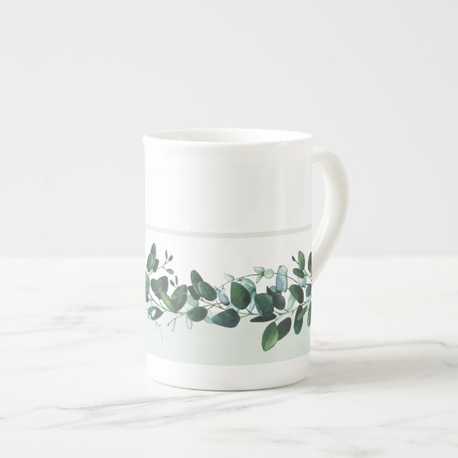 Lovely Eucalyptus Banded Botanical Bone China Mug (Front Right)