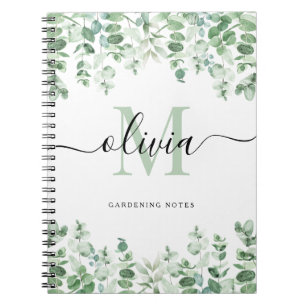 Lovely Eucalyptus   Elegant Watercolor Monogram Notebook