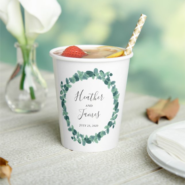 Lovely Eucalyptus Wedding Paper Cups (Insitu)