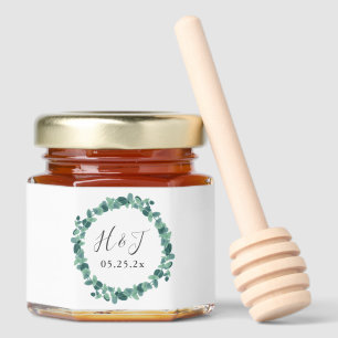 Lovely Eucalyptus Wreath Wedding Honey Jar Favors