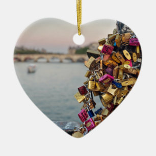 Lovely Evening Sky in Paris with Love Locks Ceramic Ornament
