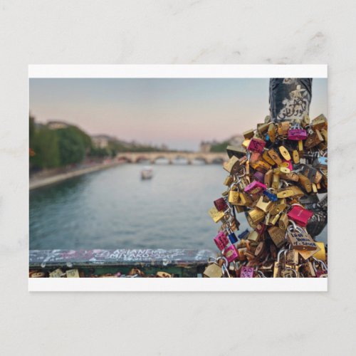 Lovely Evening Sky in Paris with Love Locks Postcard