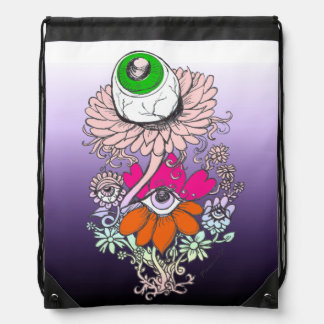 Lovely Fade Ombre Alien Floral Drawstring Backpack