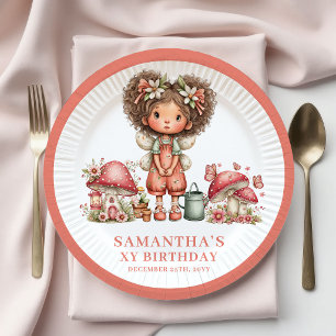 Lovely Fairy 4th Birthday Pink Flowers Party Paper Plates